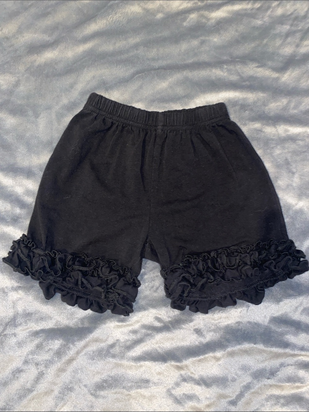 Ruffled Hem Black Knit Shorts for Girls